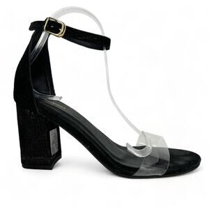 KAANAS 9 Clear Strap Ankle Strap Sandal Black Heel Reptile Texture